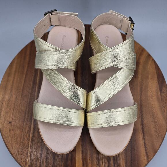 Chocolat Blue Yona Sandals Womens 9.5 Gold Leather Wedge Platform Buckle Straps - Picture 5 of 8